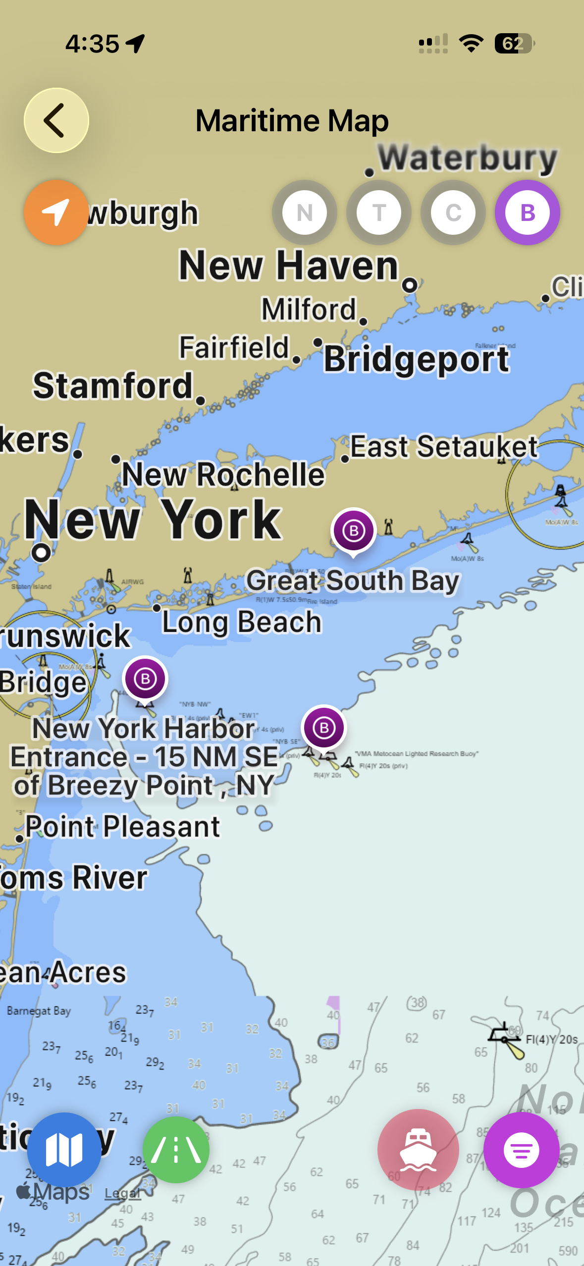 Maritime map with buoy station locations