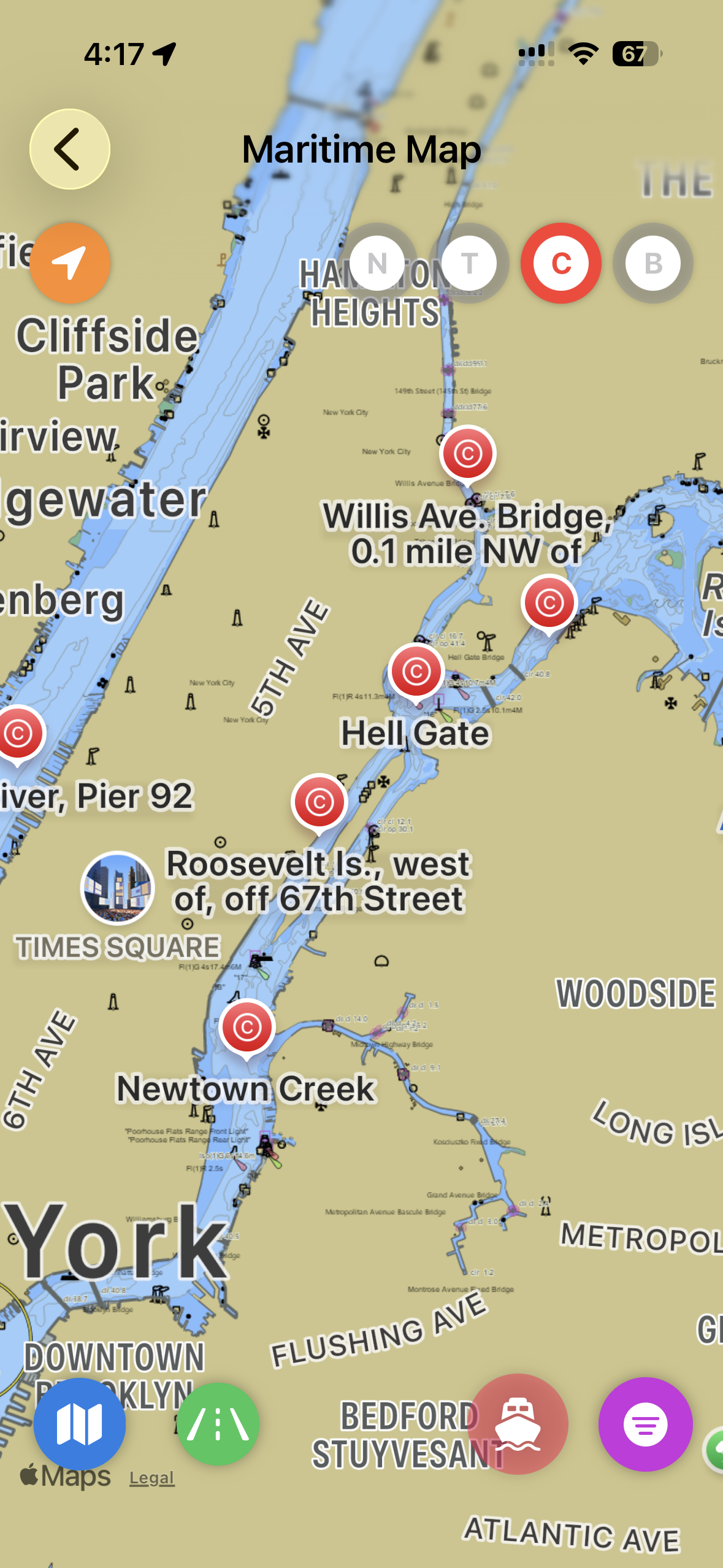 Maritime chart with current stations