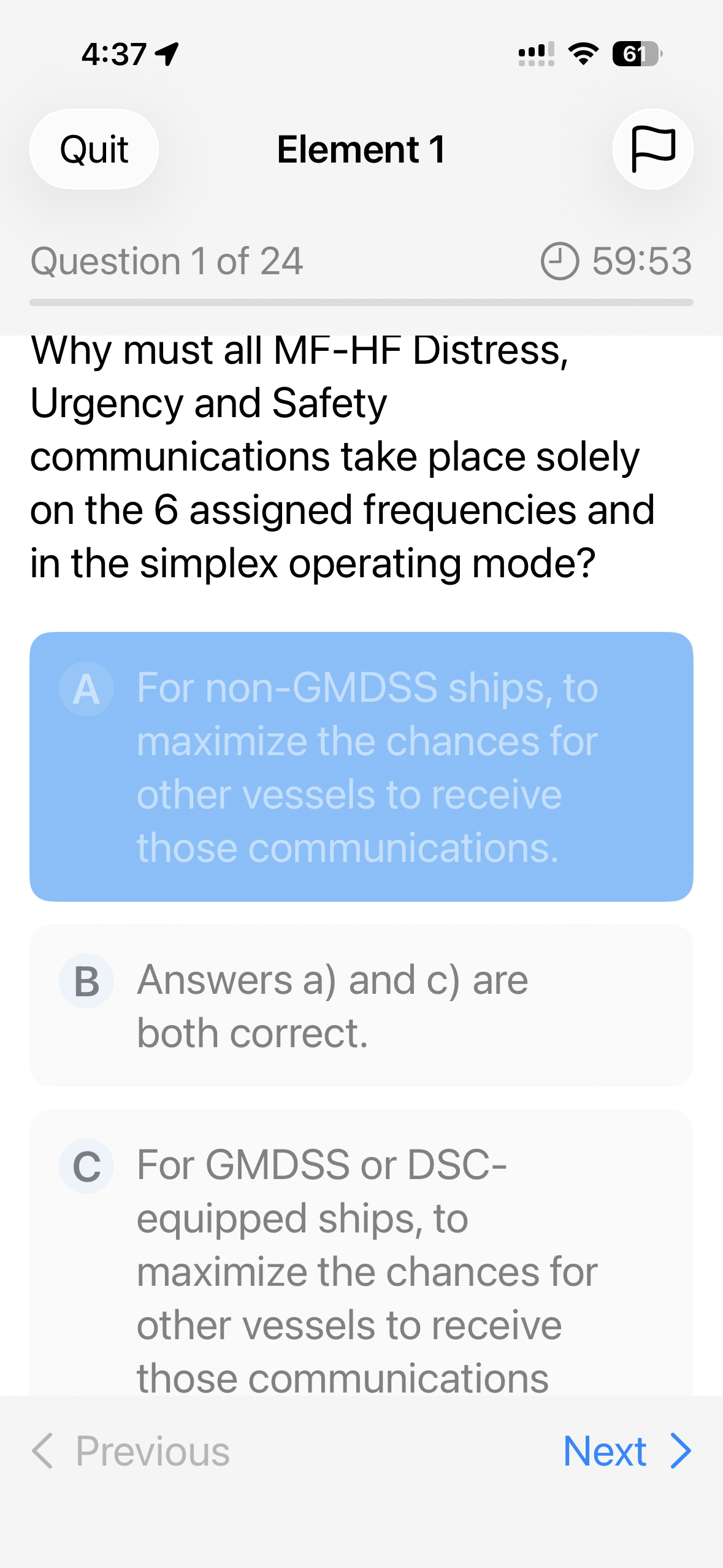 Timed exam multiple choice question