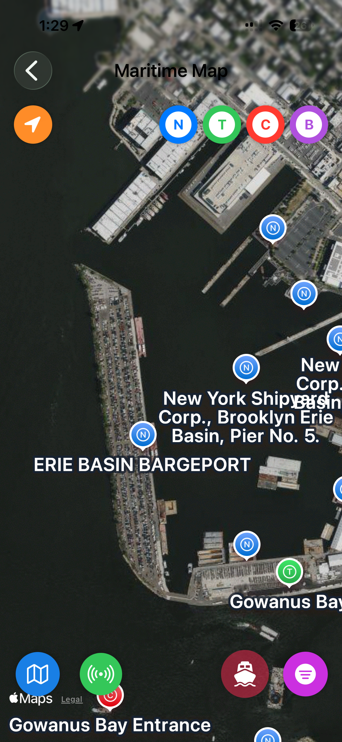 Satellite view of Erie Basin and Brooklyn waterfront