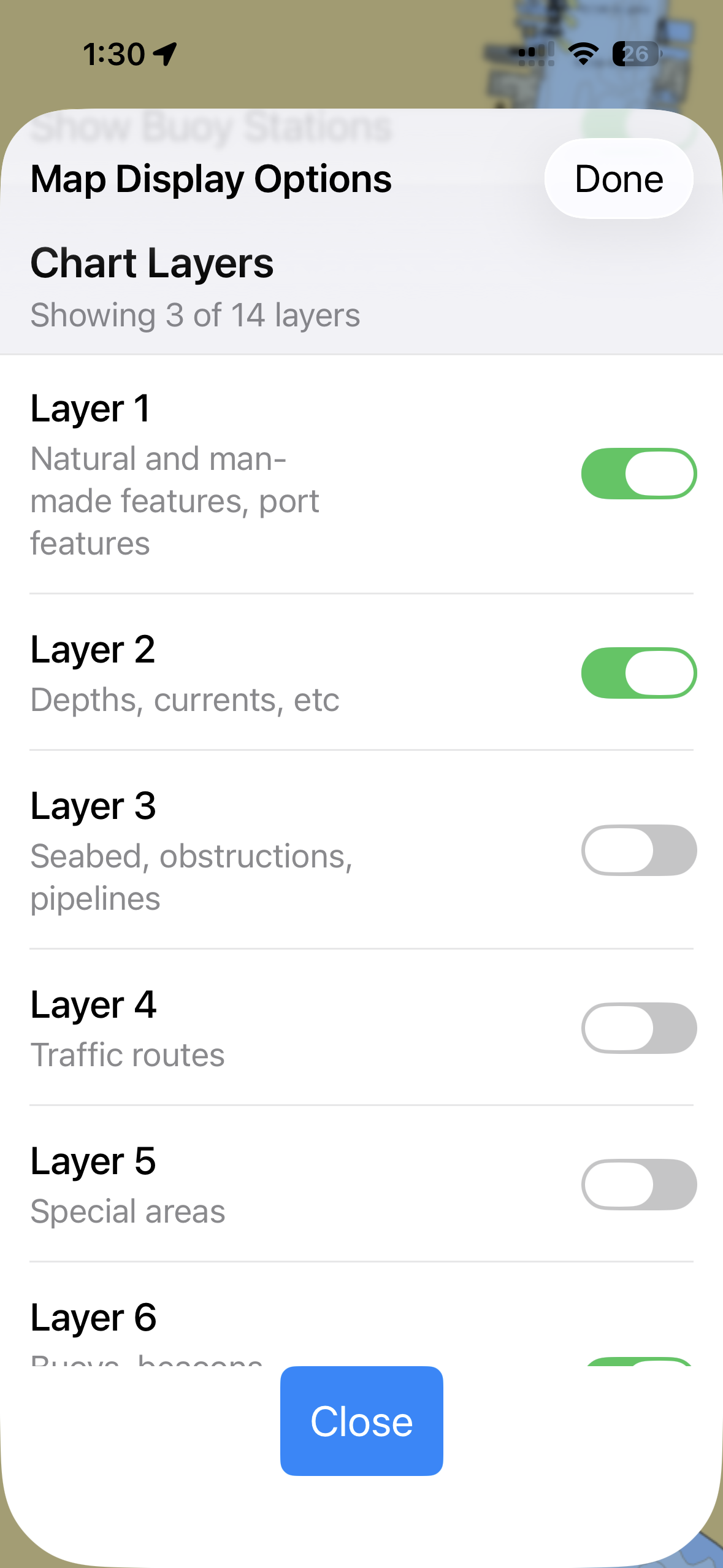 Map display options with configurable chart layers