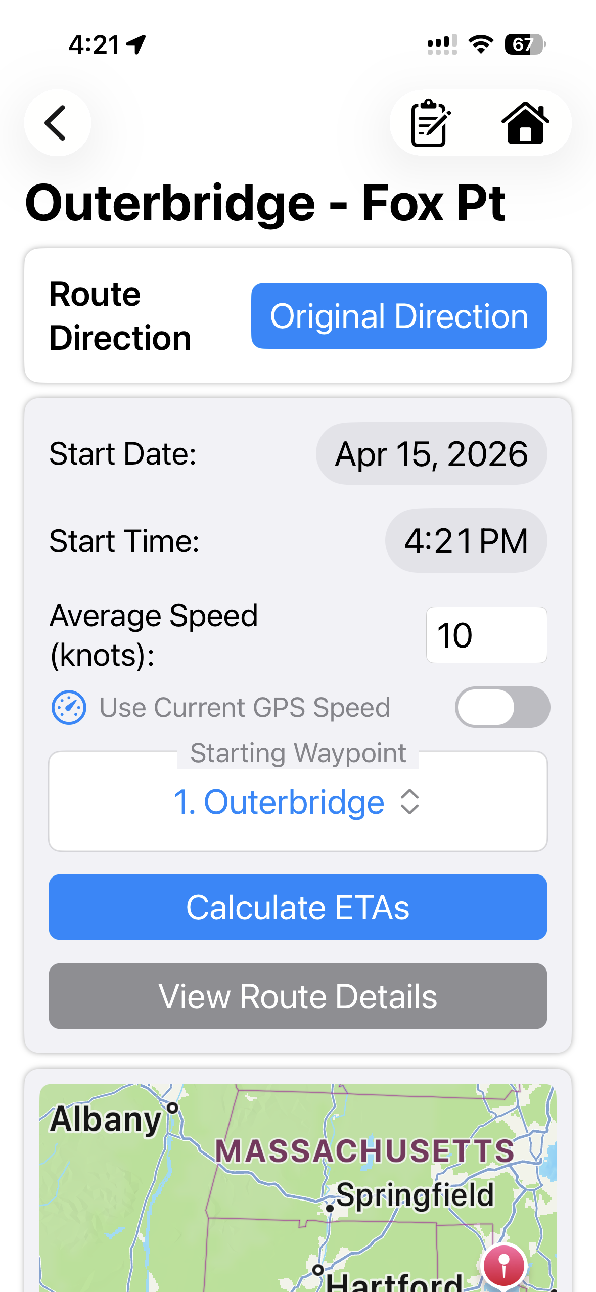 Voyage plan setup with ETA calculator