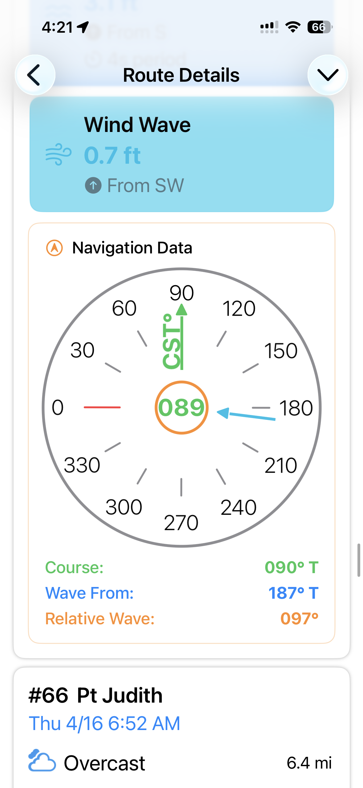 Navigation data with course and wave direction